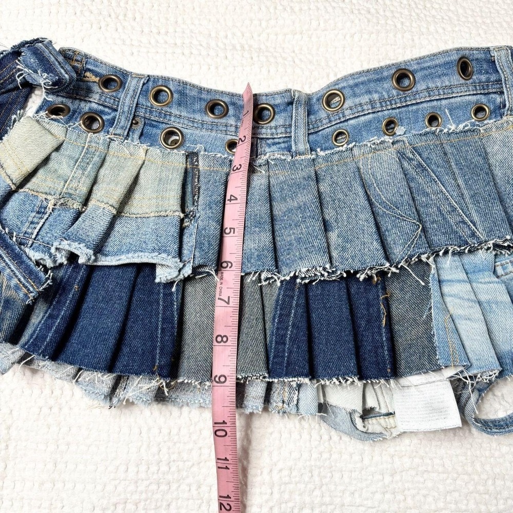 upcycled denim pleated mini skirt-belt - Picture 6 of 6